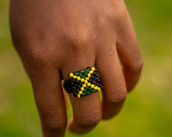Beaded Flag Rings for: Jamaica, Nigeria, Ghana, South Africa, Kenya, Pan African Flag