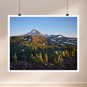 Mountain Poster Three Sisters Sunset Oregon Desert Pacific Northwest Landscape Photography Wall Art Gift Print Decor Forest Nature Mountains