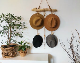 Hat wall holder driftwood Hat display Minimal baseball hat holder Cap storage Boho hat hanger Wooden hat wall hanging organization Eco gift