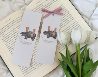 Moo Deng Inspired Don&#39;t Interrupt My Reading Time Coquette Baby Hippo Bookmark