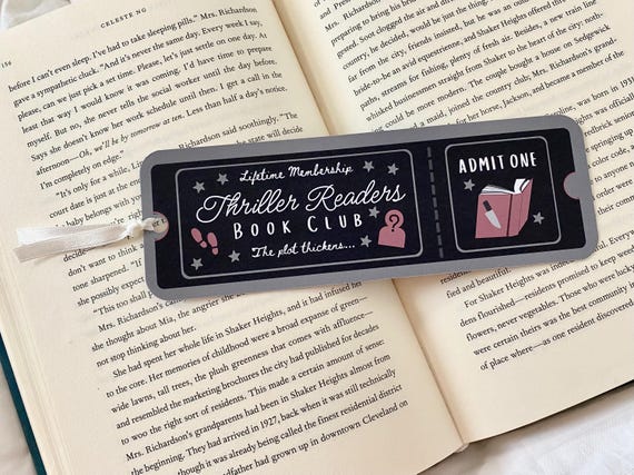 Thriller Readers Book Club Ticket Bookmark | Mystery Books, True Crime Books, Thriller Books