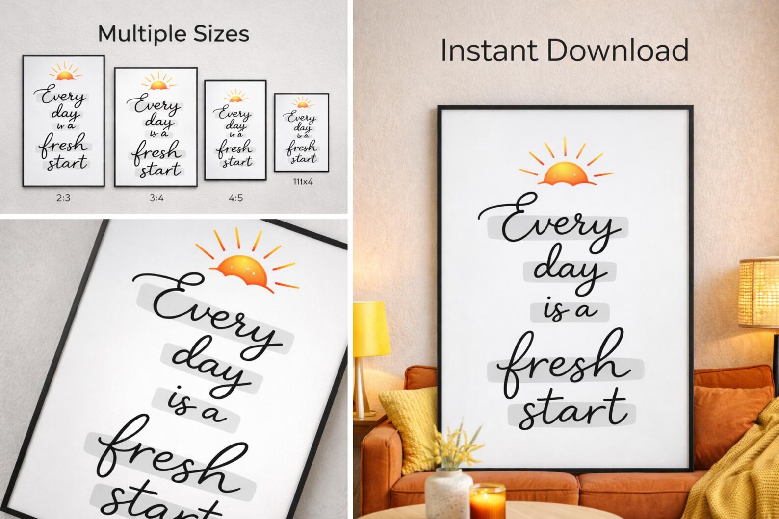 Every Day is a Fresh Start Printable, Sunrise Wall Art Digital Download ...