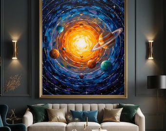 Galaxy Planets Art Print, Cosmic Universe Painting (Digital Download)