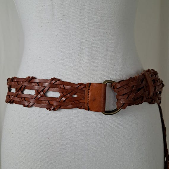 Vintage Braided Brown Leather Old Navy Belt Brass Buckle OS  display picture 3