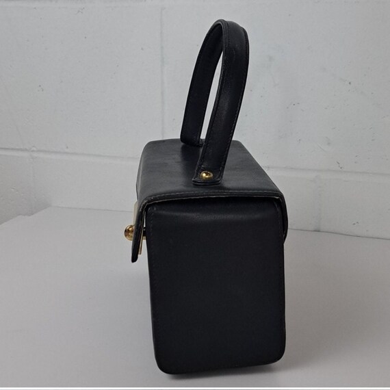 Vntg Calderon Hard shell leather box purse black … - image 6
