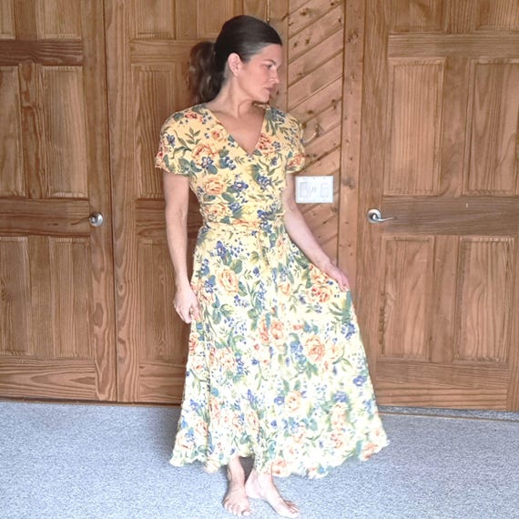 Vinatge Donna Ricco Maxi Floral Surplice Faux Wrap Summer Dress Sz2 - Etsy
