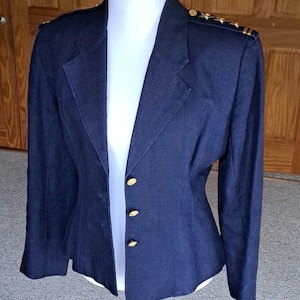 vntg 80s Tina Hagen nautical inspired stars and stripes blue cotton blazer szS