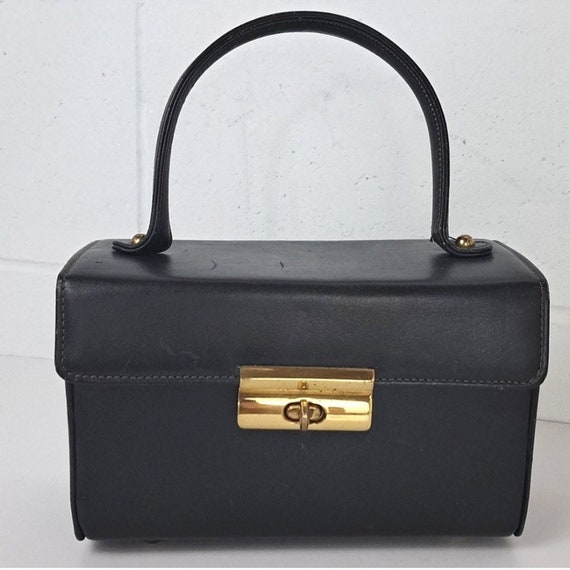 Vntg Calderon Hard shell leather box purse black … - image 10