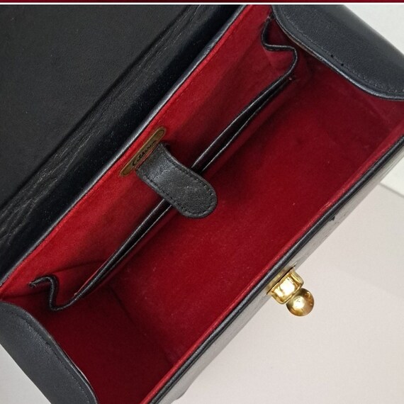 Vntg Calderon Hard shell leather box purse black … - image 3