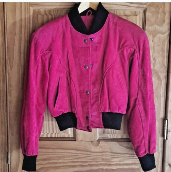 Vntg 80s CHIA pink suede cropped bomber jacket szX