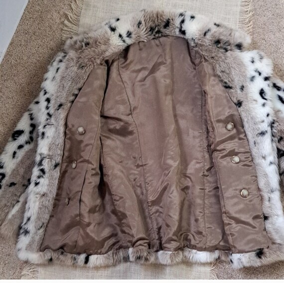 Vntg Charles Klein faux fur snow leopard pea coat… - image 7