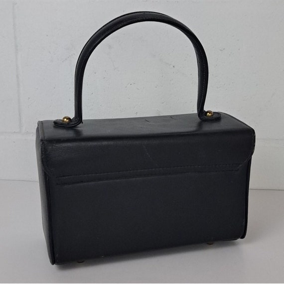 Vntg Calderon Hard shell leather box purse black … - image 2