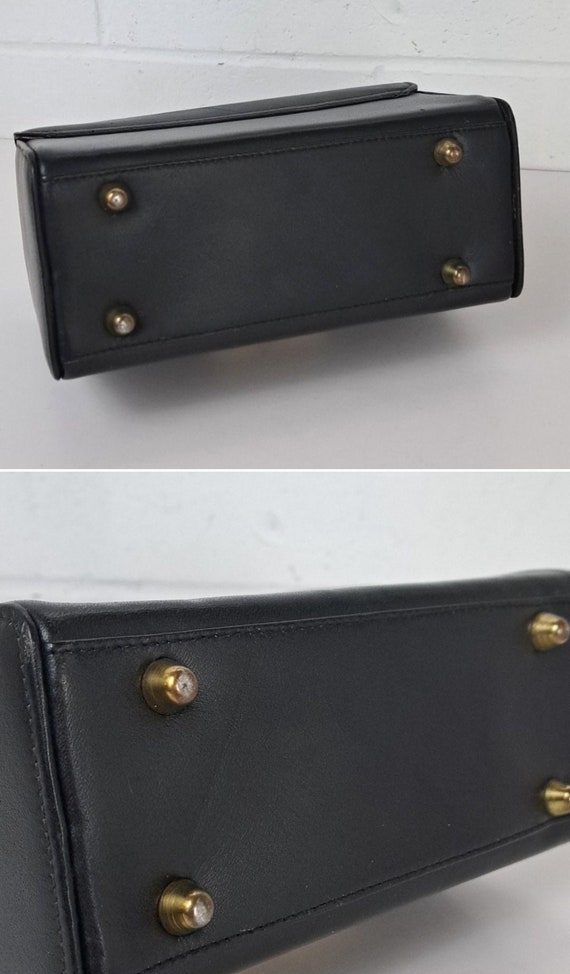 Vntg Calderon Hard shell leather box purse black … - image 5