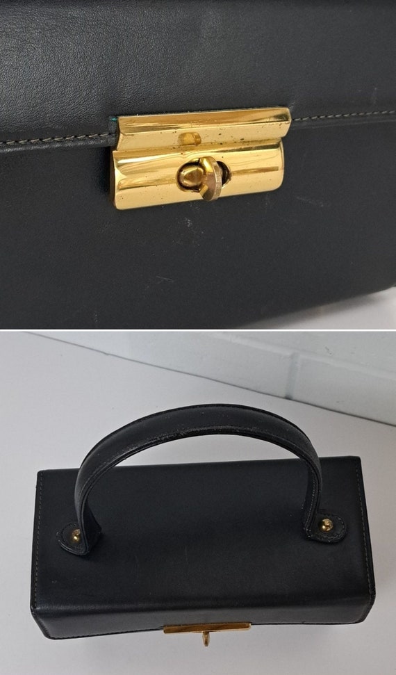 Vntg Calderon Hard shell leather box purse black … - image 4