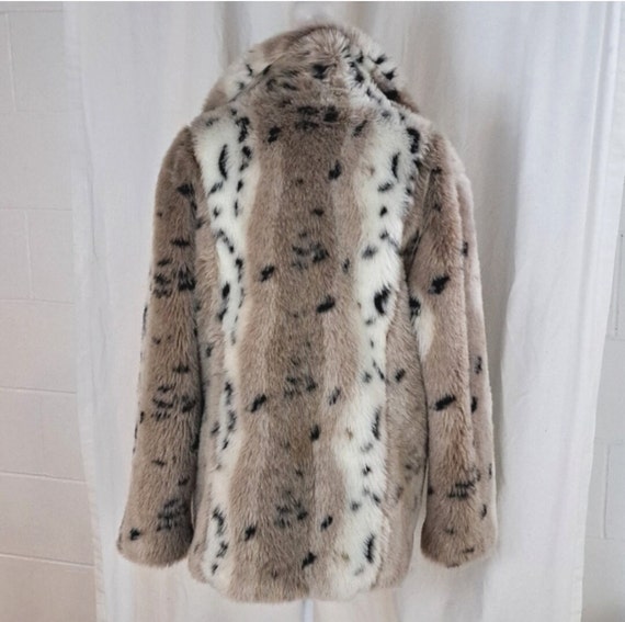 Vntg Charles Klein faux fur snow leopard pea coat… - image 3