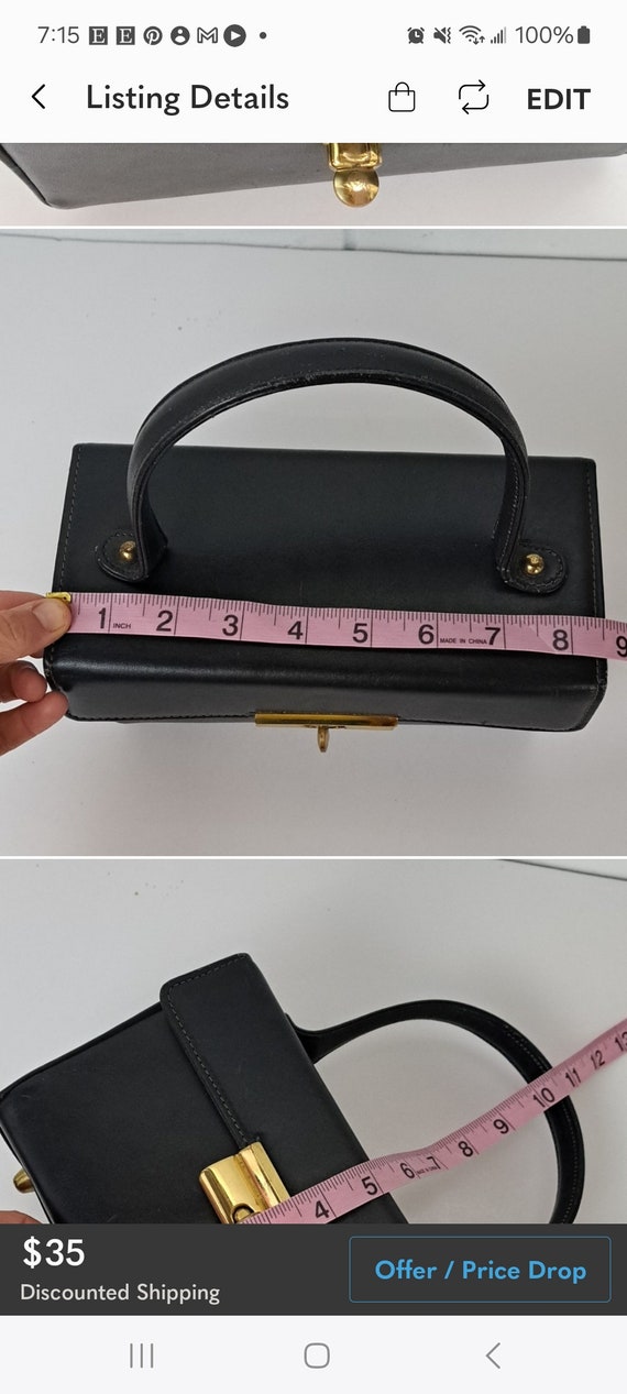 Vntg Calderon Hard shell leather box purse black … - image 9