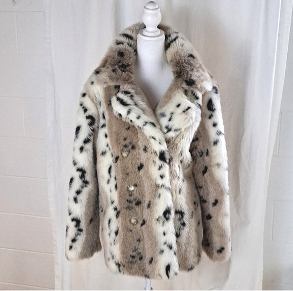 Vntg Charles Klein faux fur snow leopard pea coat… - image 1