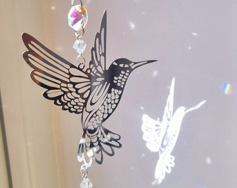 Humming bird suncatcher, metal, crystal, glass, rainbow maker, window dressing, new home, home sweet home, sunshine