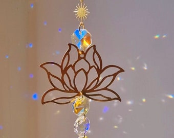 Lotus flower suncatcher, golden lotus flower, window dressing, feng shui, sunlight catcher, spiritual