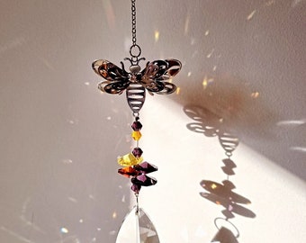 Bee, crystal, bead suncatcher, window/room decoration, bumble bee, rainbow, gift, nature lover, Gardner gift