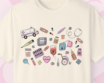 Medical Doodle Shirt For Healthcare Worker Nurse Tshirt Gift for CNA Medical Assistant Nursing Artwork