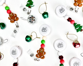 Christmas badge reels for work winter themed tree badge buddy cute xmas badge focal beads gingerbread badge clip nurse badge healthcare gift