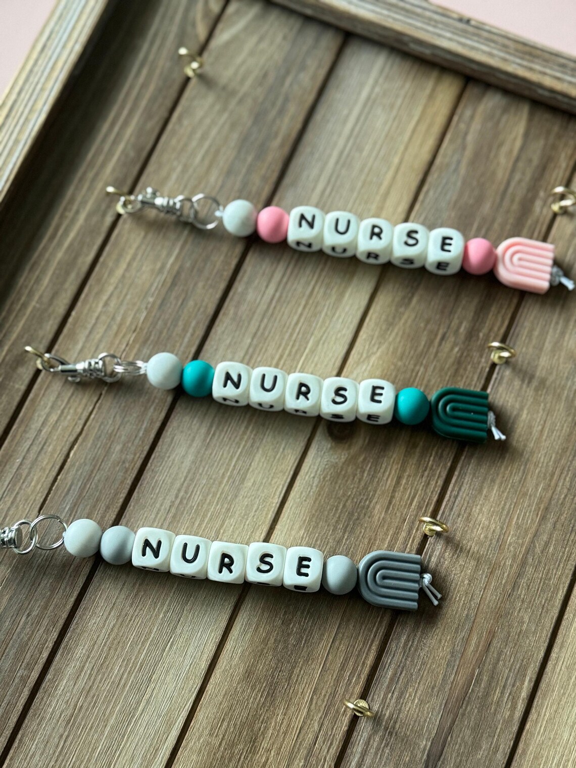 Personalized Beaded Keychain Nurse Beaded Badge Reel Silicone Bead ...