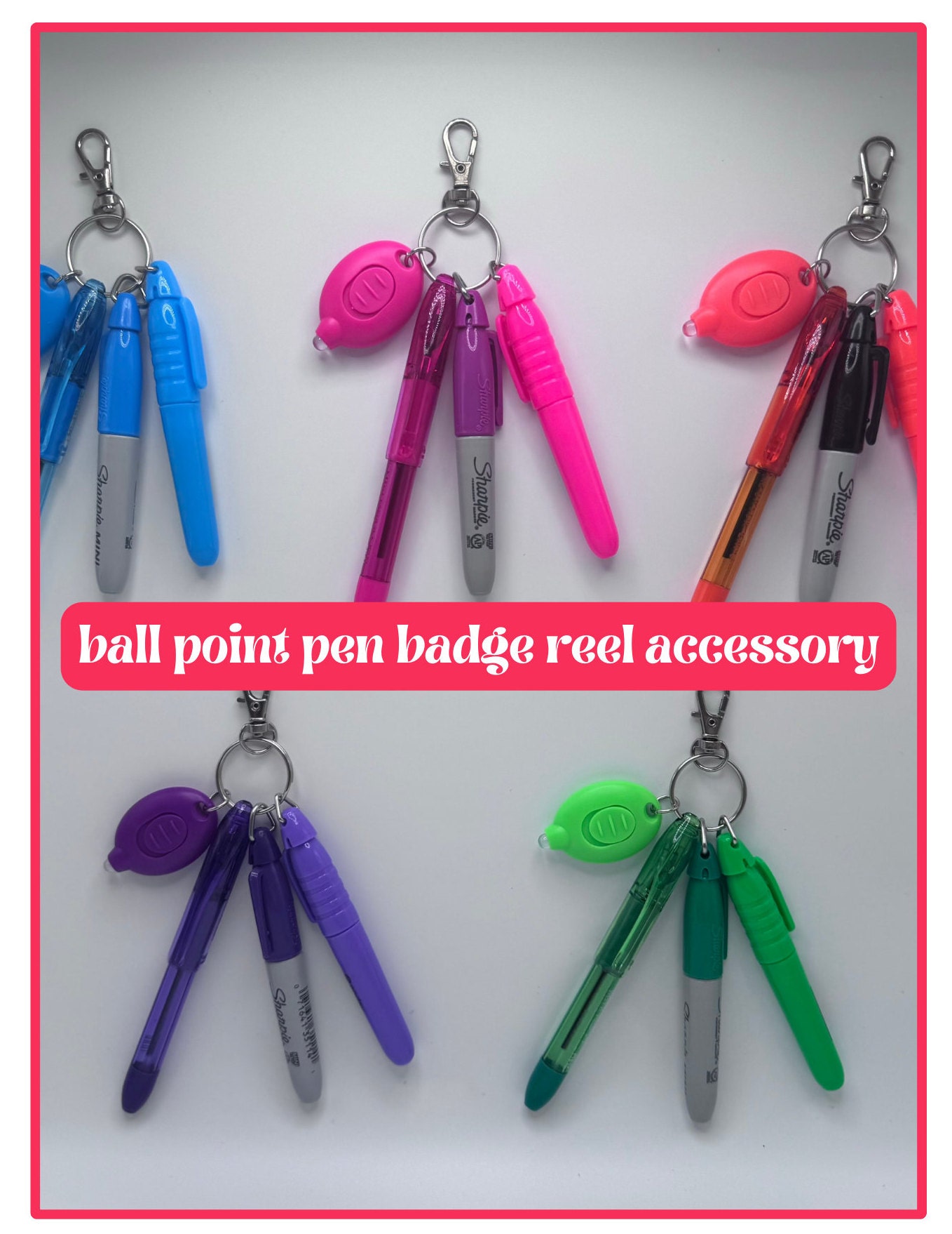 Badge Reel Accessory, Mini Pen, Highlighter, Permanent Marker, Dry Erase  Marker to attach to Badge Reel or ID Lanyard, Custom Set for Nurses,  Doctors