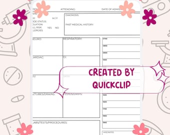 Minimal nurse report sheet patient list for work easy handoff printable template day night shift editable digital file med surg tele hourly