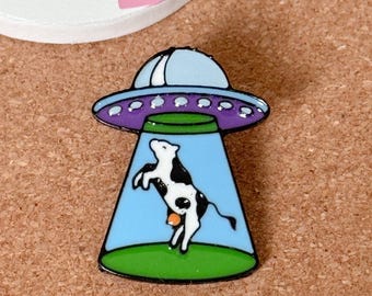 Ufo cow abduction cute enamel pin snarky badge reel accessory funny medical pins lanyard gift backpack collector pins quirky bookish gifts