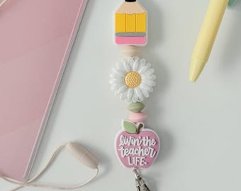 Livin the teacher life breakway silicone beaded lanyard for teacher gift appreciation badge holder badge buddy
