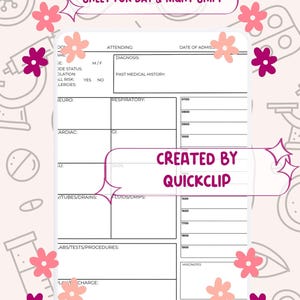 Minimal nurse report sheet patient list for work easy handoff printable template day night shift editable digital file med surg tele hourly