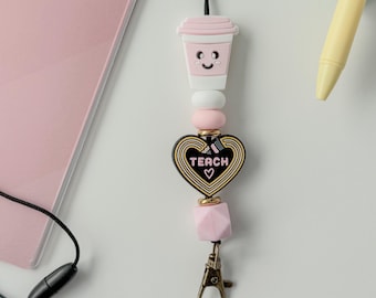 Coffee and teach breakway silicone beaded lanyard for teacher gift appreciation badge holder badge