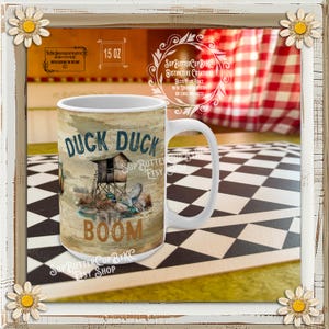 Duck Hunting Mug, 15 oz, Duck Duck Mug, Rustic Outdoor Design, Earth Tones, Duck Blind, Country Outback, Hunting Gift, Funny gag Coffee Mug