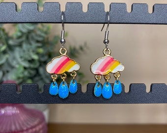 Small Pink & Orange Rain Cloud Earrings