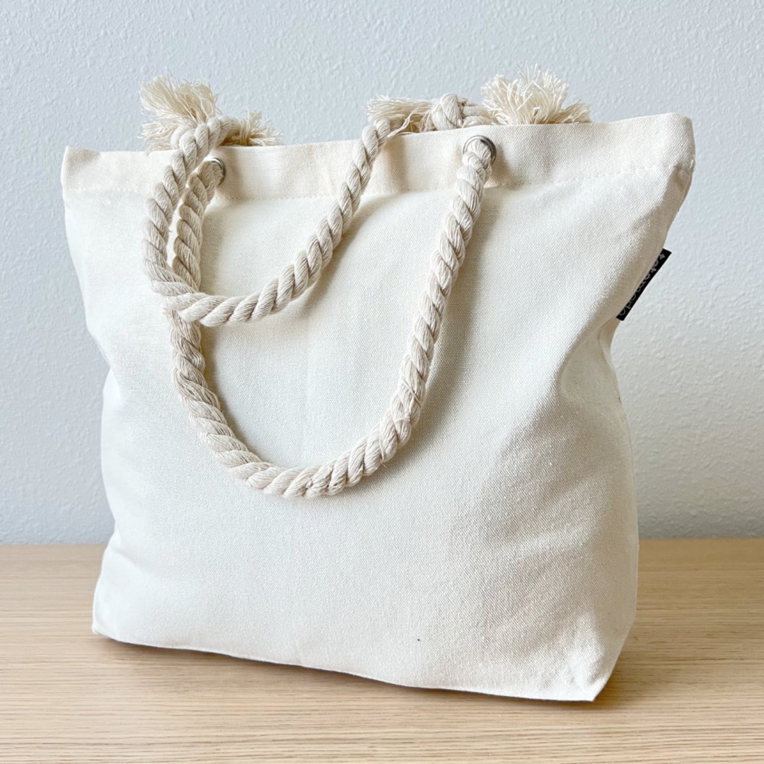 Cotton Canvas Tote Bag With Zipper Comfortable Rope Handles