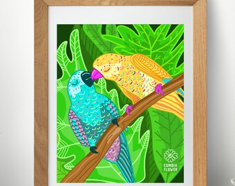 Digital art Tropical Birds Love