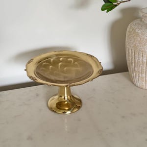 Brass Pedestal Dish, Brass dish with detailed floral design, Vintage brass bowl, Antique Brass pedestal dish