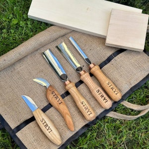 Wood carving kit for starters, Chisels kit, Woodworking tools, Whittling kit, Gouges set, Carving knives, Gift for husband, Craft kit