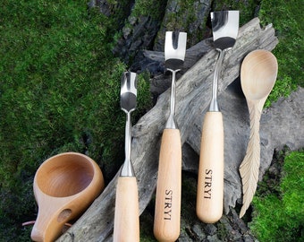 STRYI Profi Holzschnitzerei Set, gebogene Werkzeuge für tiefe Schüssel