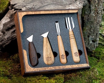 Wood carving set, Chip carving kit STRYI, Chip carving tools, Toolset for carving,  Chip carving knife, Gift for boy, Video tutorial