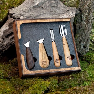 Wood carving set, Chip carving kit STRYI, Chip carving tools, Toolset for carving,  Chip carving knife, Gift for boy, Video tutorial