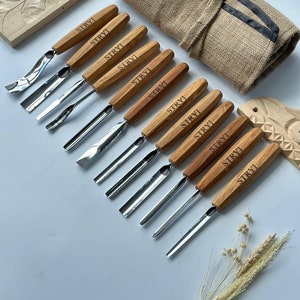 Wood carving kit, Wood carving hand chisel tool set 12 pcs, Woodworking professional gouges, Carpentry tools, Forged Gouges, Gift for him