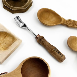 Short bent gouge, Wood carving tool, Spoon gouge, Gift for him, Kuksa carving tool, Rounded chisel, Forged steel hand tools, Curved gouge