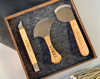 Leather knives set, Set of leather tools, Leathercraft kit, Gift for Dad, Gift for craftsman, Forged knives, Hand leather tools, Kit