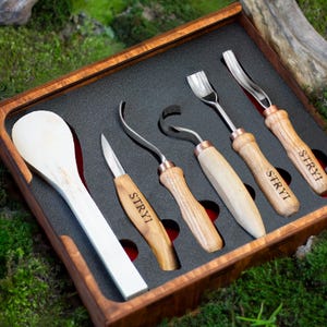 Spoon carving set of 5 tools, Wood carving tools, Bowl carving, Steel hook knives kit, Gift for dad, Bowl gouges, Kuksa carving, Gift ready