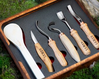 Spoon carving set of 5 tools, Wood carving tools, Bowl carving, Steel hook knives kit, Gift for dad, Bowl gouges, Kuksa carving, Gift ready