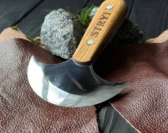 Leather Round Knife STRYI Profi 110mm, Gift for men, Half-moon knife for leather processing, Knife for leather, Leather cutting, Craft knife