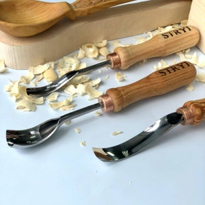Spoon carving kit, Bowl and kuksa carving  kit, Gift for husband, Gouges set, Bent gouges, Bowl chisels, Wood carving tools, Gift ready him