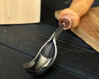Short bent gouge, Wood carving tool, Spoon gouge, Gift for him, Kuksa carving tool, Rounded chisel, Forged steel hand tools, Curved gouge